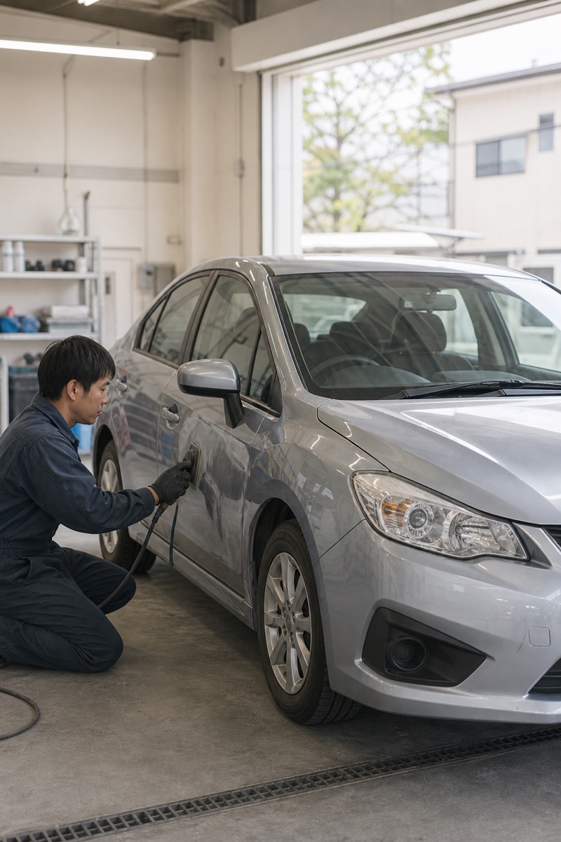 普通車の板金修理作業